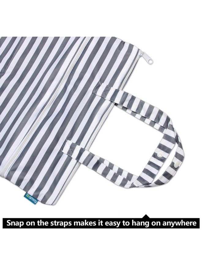 Travel Hanging Wet Dry Bag Organizer (17.3 X 13.4 Inches) With Two Compartments For Cloth Diaper Laundry Swimsuits And More Easy To Hang Everywhere (M Gray Strips)