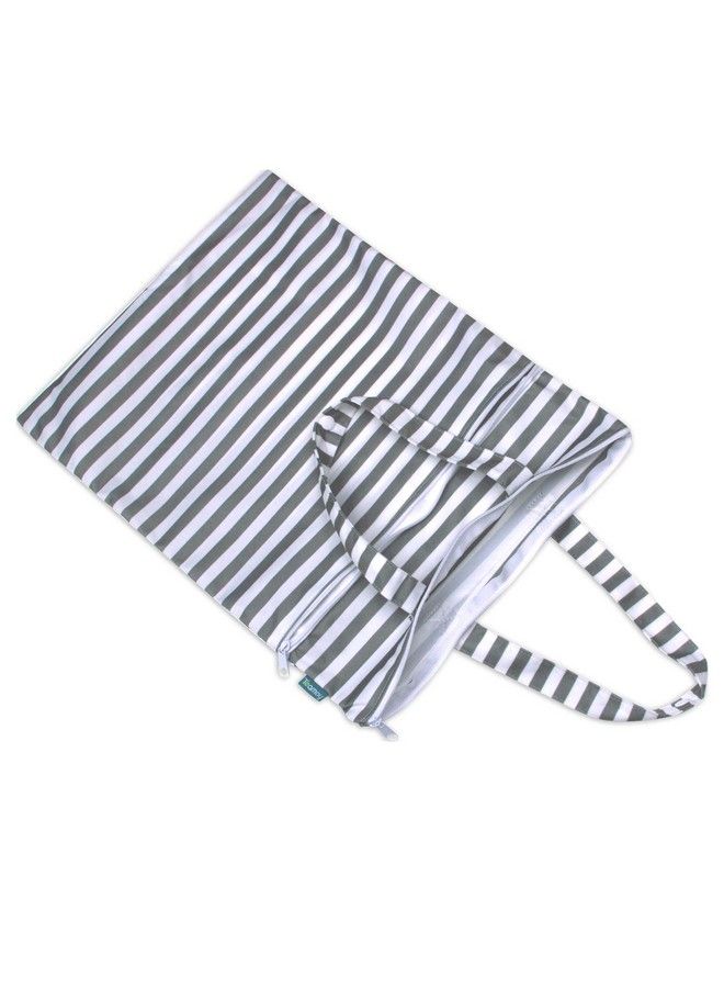 Travel Hanging Wet Dry Bag Organizer (17.3 X 13.4 Inches) With Two Compartments For Cloth Diaper Laundry Swimsuits And More Easy To Hang Everywhere (M Gray Strips)
