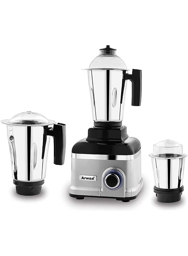Professional Pro 750W Silver with Coating Body,3-in-1 Mixer Grinder with SS Jars & Blades,3 Speed Copper winding motor Dry & Wet Fine Grinding Mixing Juicing–2Yr Warranty(Made in UAE)