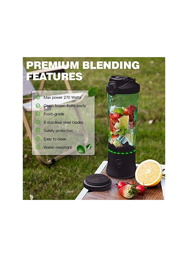 Portable Blender, Shakes and Smoothies Waterproof Blender for Sports, Travel and Outdoors, Mini Blender USB Rechargeable with 20 oz BPA Free Blender Cups with Travel Lid