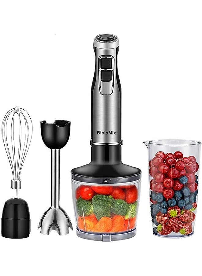4 in 1 High Power 1200W Immersion Hand Stick Blender Mixer Includes Chopper and Smoothie Cup Stainless Steel Ice Blades