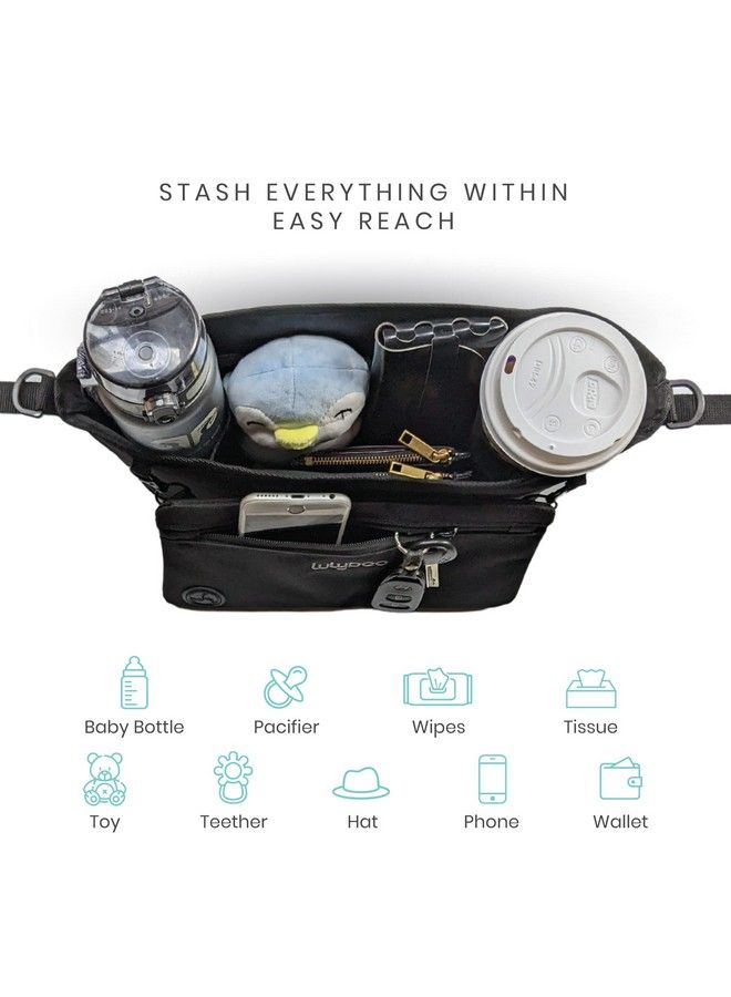 Universal Baby Stroller Organizer With Clip On Removable Wallet Pockets For Drinks Toys Keys Gray/Black