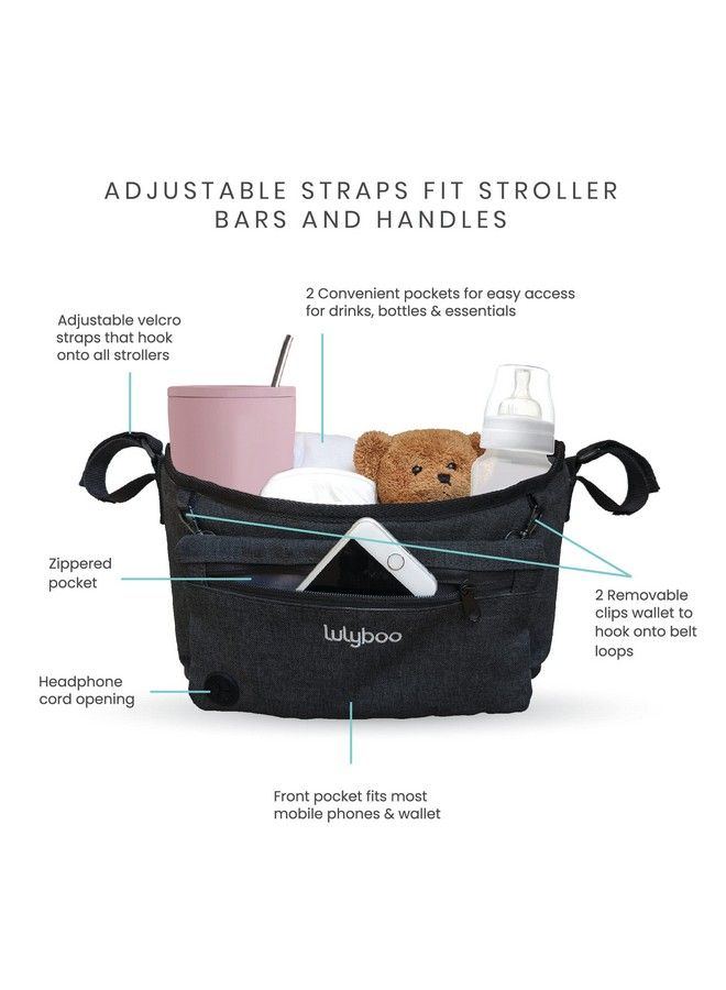 Universal Baby Stroller Organizer With Clip On Removable Wallet Pockets For Drinks Toys Keys Gray/Black