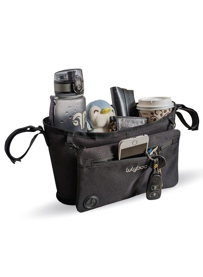 Universal Baby Stroller Organizer With Clip On Removable Wallet Pockets For Drinks Toys Keys Gray/Black