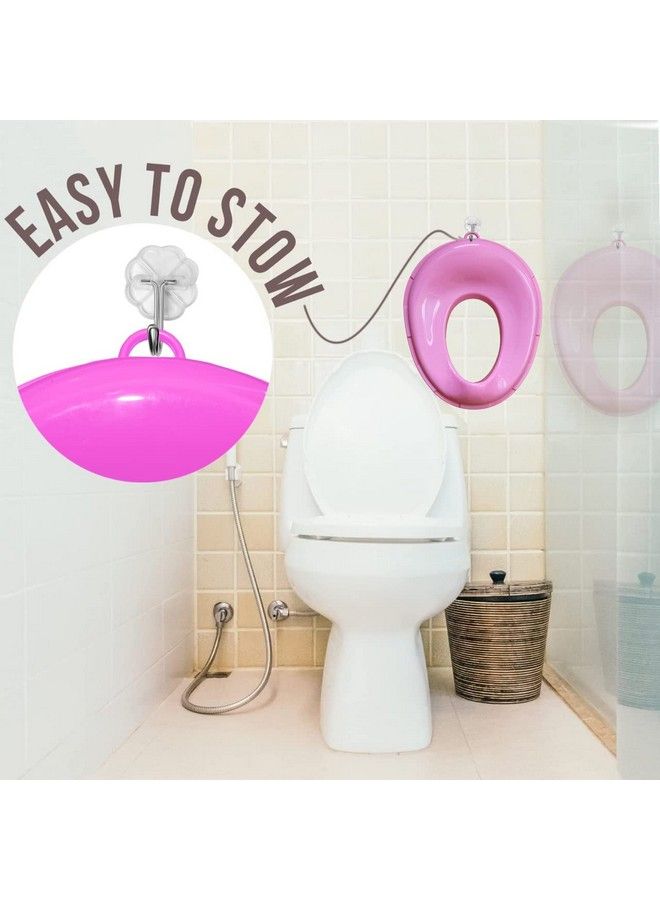 Baby Potty Training Toilet Seat For Boys And Girls Kids Non Slip With Splash Guard Fits Round & Oval Toilets Free Includes Storage Hook (Pink)