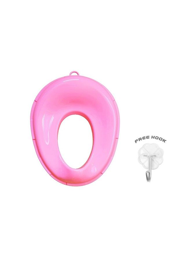 Baby Potty Training Toilet Seat For Boys And Girls Kids Non Slip With Splash Guard Fits Round & Oval Toilets Free Includes Storage Hook (Pink)