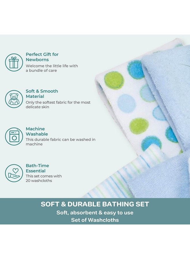 Washcloth Wipes Set For Newborn Boys And Girls Soft Terry Washcloth Set Pack Of 20 Blue Dot