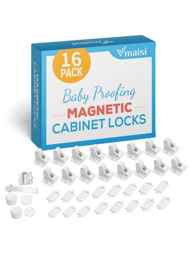 16 Pack Child Safety Magnetic Cabinet Locks Vmaisi Children Proof Cupboard Baby Locks Latches Adhesive For Cabinets & Drawers And Screws Fixed For Durable Protection