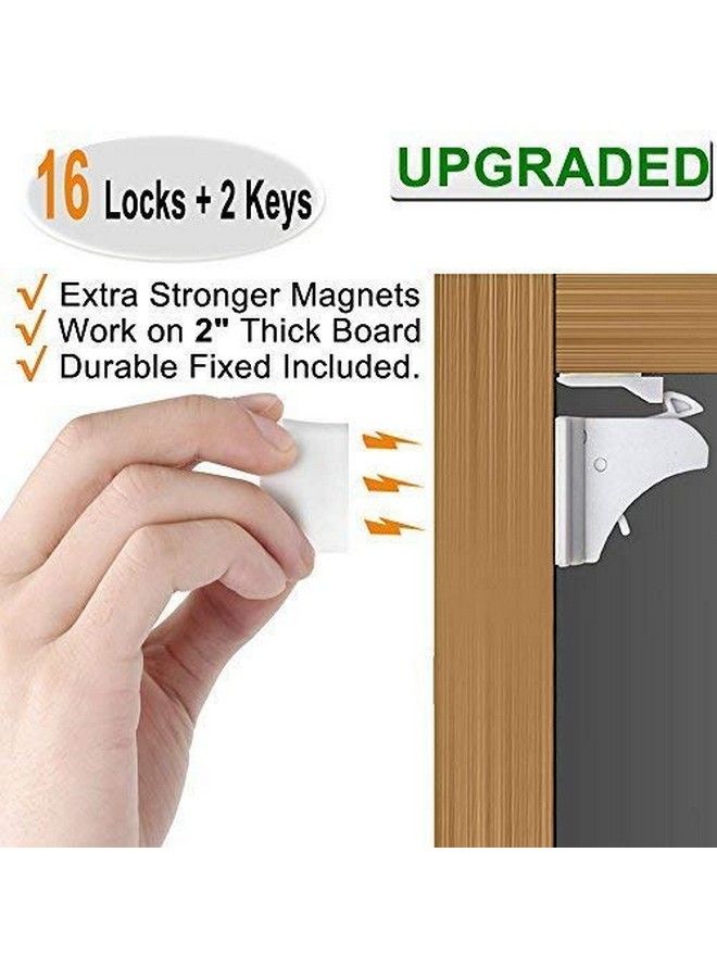 16 Pack Child Safety Magnetic Cabinet Locks Vmaisi Children Proof Cupboard Baby Locks Latches Adhesive For Cabinets & Drawers And Screws Fixed For Durable Protection