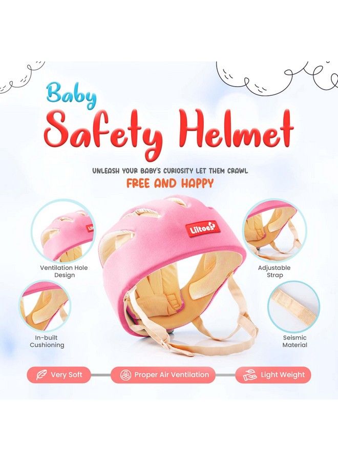 Baby Head Protector For Safety Of Kids 6M To 3 Yearsbaby Safety Helmet With Proper Air Ventilation & Corner Guard Protection + Baby Kneepads For Crawling (Baby Pink)