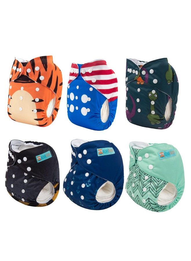 Baby Cloth Diapers One Size Adjustable Washable Reusable For Baby Girls And Boys 6 Pack With 12 Inserts 6Dm59