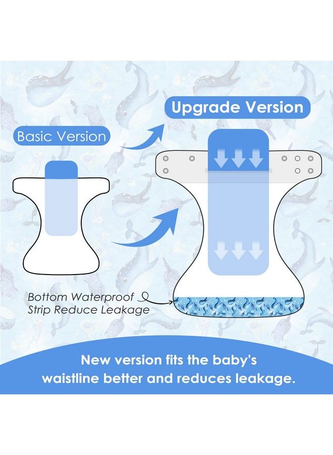 Washable Reusable Baby Cloth Pocket Diapers 5 Pack + 5 Bamboo Inserts (Ocean Adventure) One Size