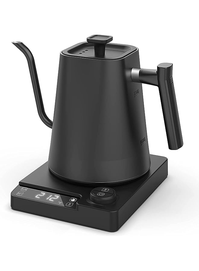 Temperature Control Gooseneck Kettle, Pour Over Kettle for Coffee Tea Brewing, Stainless Steel Inner Lid and Bottom, 1200W Rapid Heating, 1L, Matte Black
