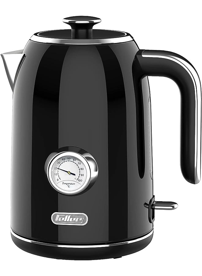 Germany, Retro Style 1.7L Kettle with Thermometer, 2200 W, Stainless Steel Body, STRIX Controller, Dry Boil & Automatic Switch-Off, EK200, 2Y Guarantee-UAE Version (Black)