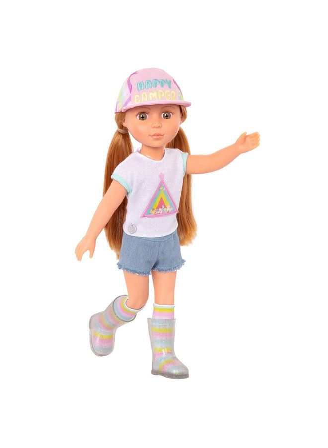 Astrid 14 Inch Poseable Doll Red Hair & Hazel Eyes Camping Outfit Matching Cap And Glitter Boots Toys Clothes And Accessories For Kids Ages 3+