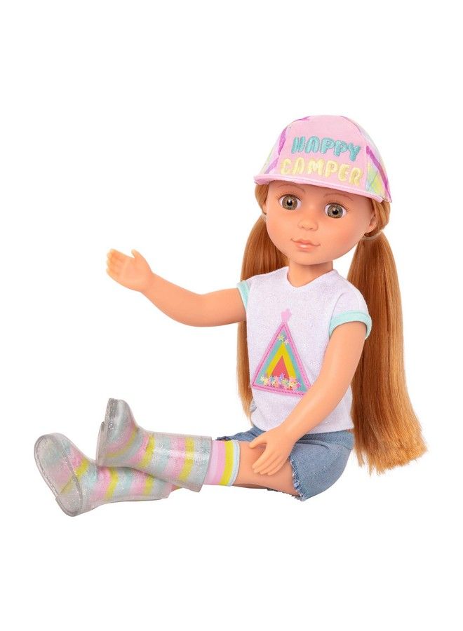 Astrid 14 Inch Poseable Doll Red Hair & Hazel Eyes Camping Outfit Matching Cap And Glitter Boots Toys Clothes And Accessories For Kids Ages 3+