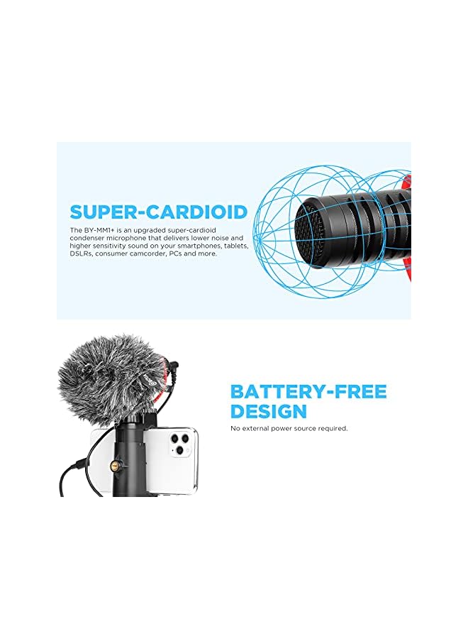 New Camera Super-Cardioid Video Shotgun Condenser Microphone By-Mm1+ With Headphone Monitoring For Camera Camcorder Android Iphone Mac Pc Live Stream Recording