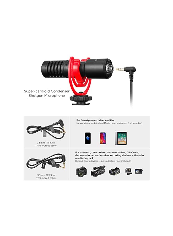 New Camera Super-Cardioid Video Shotgun Condenser Microphone By-Mm1+ With Headphone Monitoring For Camera Camcorder Android Iphone Mac Pc Live Stream Recording