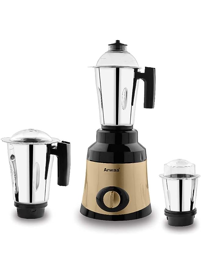 CLASSIC PRO 750W Gold with Coating Body,3-in-1 Mixer Grinder with Stainless Steel Jars & Blades 3 Speed, Copper winding motor Dry & Wet Fine Grinding Mixing Juicing–2 Year Warranty(Made in UAE)