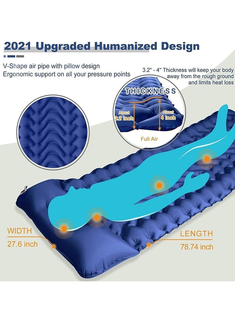 Camping Sleeping Pad, Extra Thickness 3.9 Inch Inflatable Sleeping Mat with Pillow Built-in Pump, Compact Ultralight Waterproof Camping Air Mattress for Backpacking, Hiking, Tent