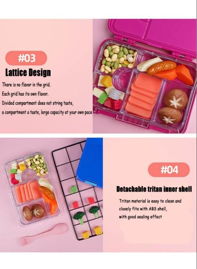 Children's Bento Lunch Box with 6 Compartments - Leak Proof Lunch Box for Boys, Girls, BPA-Free, Microwave Dishwasher Safe, Lunch Box for School (Blue)