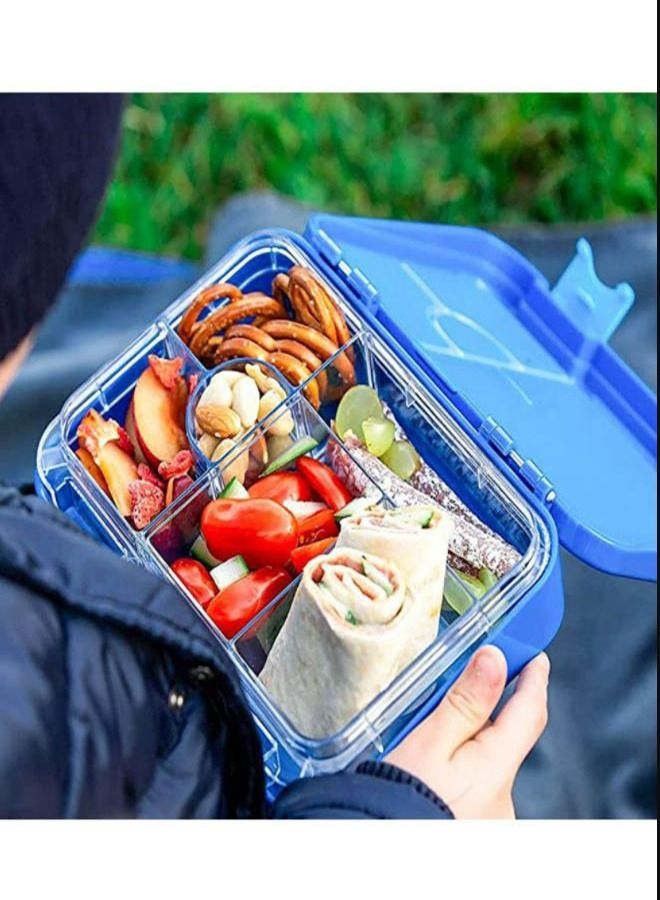 Children's Bento Lunch Box with 6 Compartments - Leak Proof Lunch Box for Boys, Girls, BPA-Free, Microwave Dishwasher Safe, Lunch Box for School (Blue)