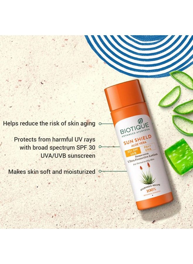 Sun Shield Aloe Vera 30+ Spf Uvb Sunscreen Ultra Protectective Lotion For Normal To Oily Skin 120Ml (Pack Of 2)