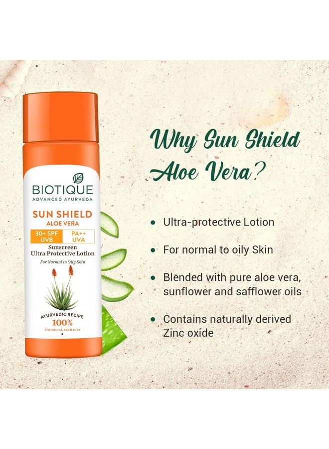 Sun Shield Aloe Vera 30+ Spf Uvb Sunscreen Ultra Protectective Lotion For Normal To Oily Skin 120Ml (Pack Of 2)