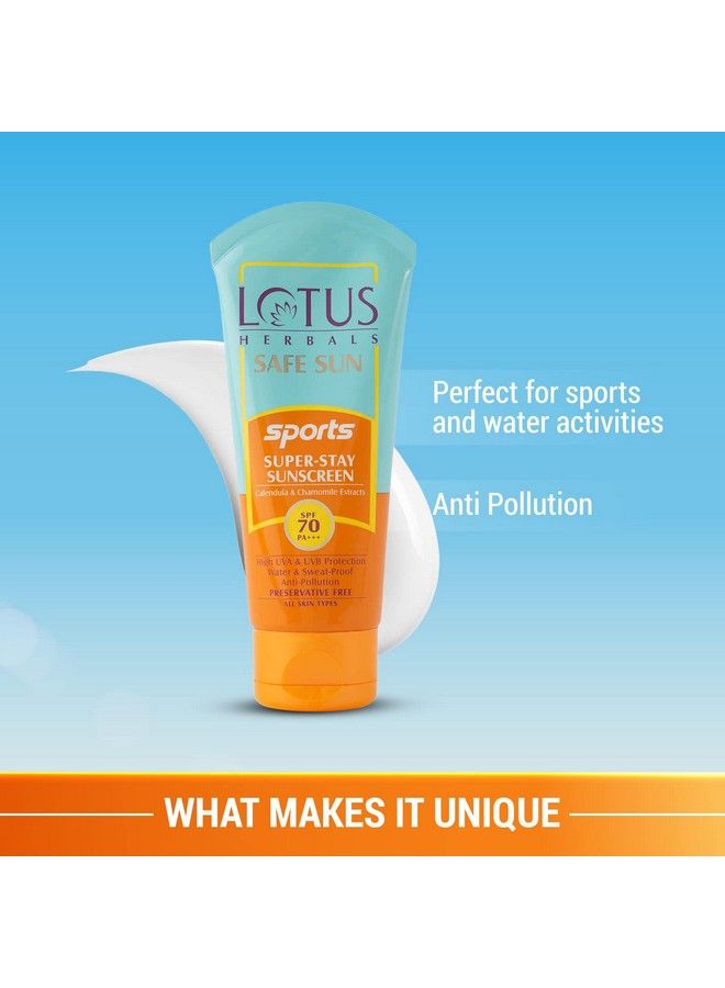 Safe Sun Sports Superstay Sunblock Spf 70 Pa+++ Preservative Free Antipollution 40Gwhite