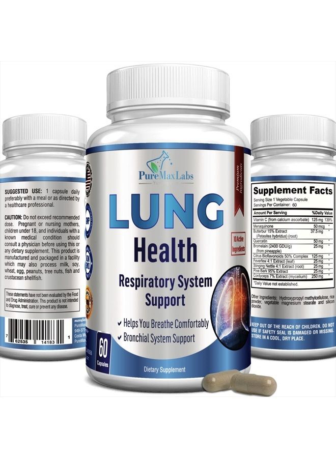 Lung Support Supplement, Lung Cleanse & Lung Detox Formula, Lung Health Support for Clear Lungs, Comfortable Breathing, Bronchial Health, 60 Capsules