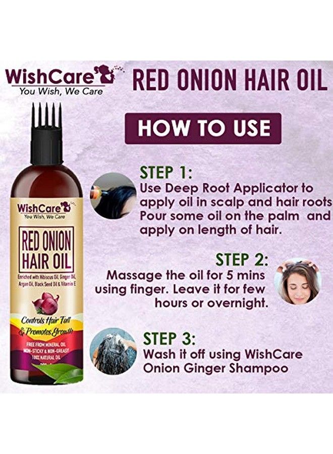 Red Onion Hair Oil For Hair Growth & Hair Fall Control With Deep Root Comb Applicator 200 Ml Enriched With Onion Ginger Oil Argan Oil Hibiscus Oil Black Seed Oil & Vitamin E No Mineral Oil Silicones