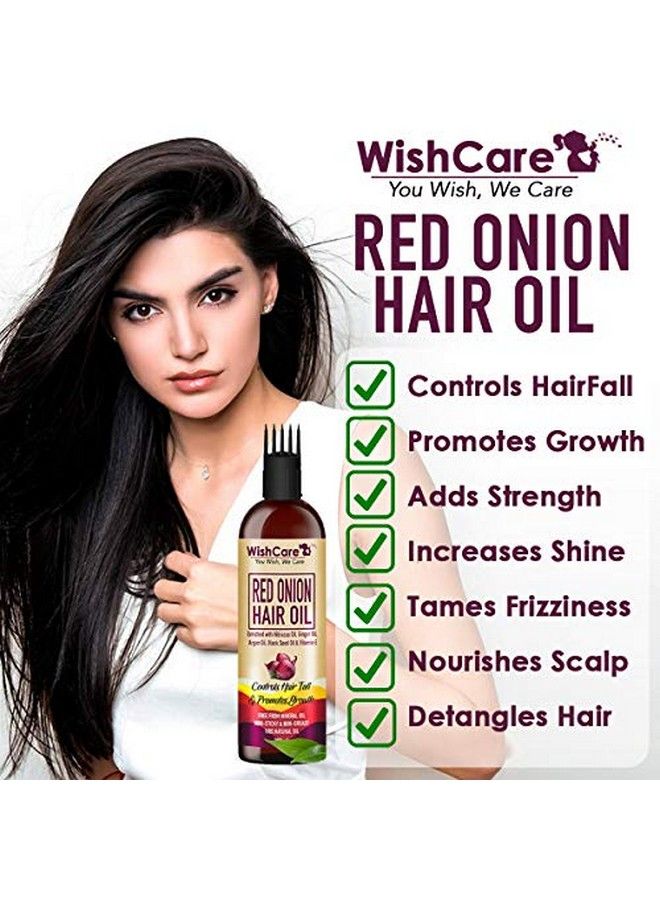 Red Onion Hair Oil For Hair Growth & Hair Fall Control With Deep Root Comb Applicator 200 Ml Enriched With Onion Ginger Oil Argan Oil Hibiscus Oil Black Seed Oil & Vitamin E No Mineral Oil Silicones