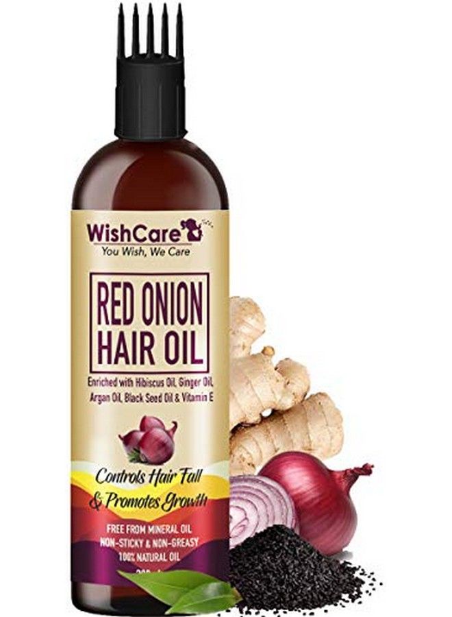 Red Onion Hair Oil For Hair Growth & Hair Fall Control With Deep Root Comb Applicator 200 Ml Enriched With Onion Ginger Oil Argan Oil Hibiscus Oil Black Seed Oil & Vitamin E No Mineral Oil Silicones