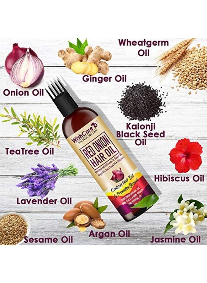 Red Onion Hair Oil For Hair Growth & Hair Fall Control With Deep Root Comb Applicator 200 Ml Enriched With Onion Ginger Oil Argan Oil Hibiscus Oil Black Seed Oil & Vitamin E No Mineral Oil Silicones