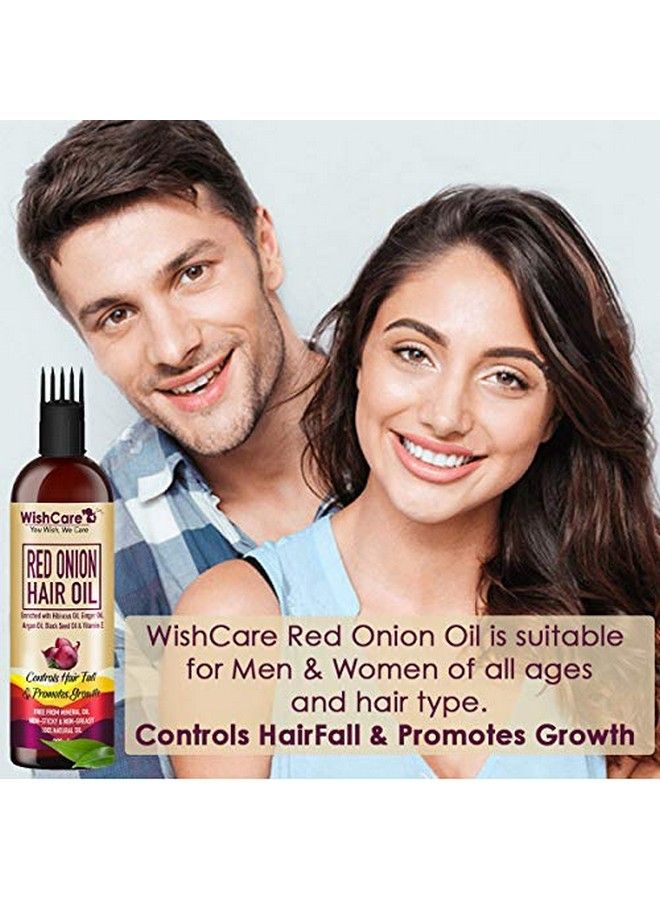 Red Onion Hair Oil For Hair Growth & Hair Fall Control With Deep Root Comb Applicator 200 Ml Enriched With Onion Ginger Oil Argan Oil Hibiscus Oil Black Seed Oil & Vitamin E No Mineral Oil Silicones