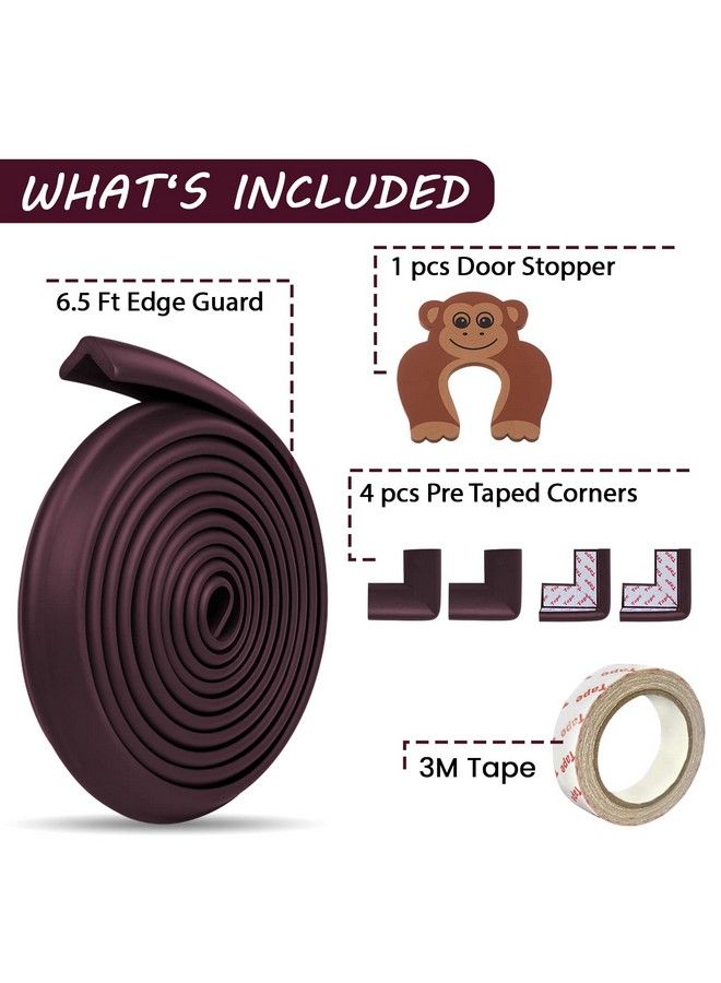 Baby Proofing Edge & Corner Guards Rubber Foam Table Corner Protector For Baby Table Edge Guard (6.5 Ft Edge + Pre Taped 4 Corners + 1 Pc Door Stopper)