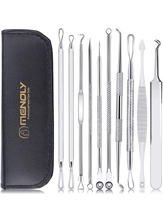 Pimple Popper Tool Kit 10 Pcs Blackhead Remover Zit Popper Tools For Blemish Pimple Comedone Extractor Acne Tool For Nose Face With A Leather Bag