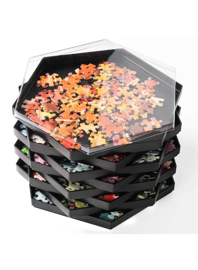 Becko Stackable Puzzle Sorting Trays Jigsaw Puzzle Sorters With Lid Puzzle Accessory For Puzzles Up To 1500 Pieces 8 Hexagonal Trays (Black)