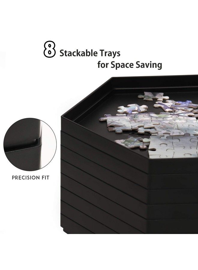 Becko Stackable Puzzle Sorting Trays Jigsaw Puzzle Sorters With Lid Puzzle Accessory For Puzzles Up To 1500 Pieces 8 Hexagonal Trays (Black)