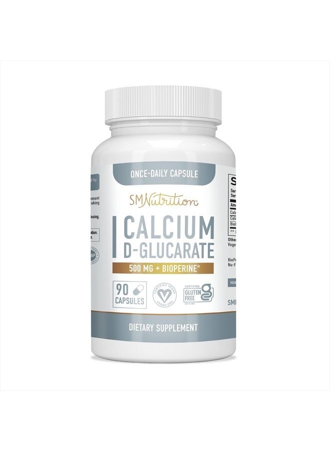 Calcium D-Glucarate | 500mg | CDG for Liver Detox & Cleanse, Metabolism, Hormone Balance, & Menopause Support* | Vegan.org Certified, Non-GMO, Gluten-Free Calcium D Glucarate | 90 Ct. (3-Month Supply)