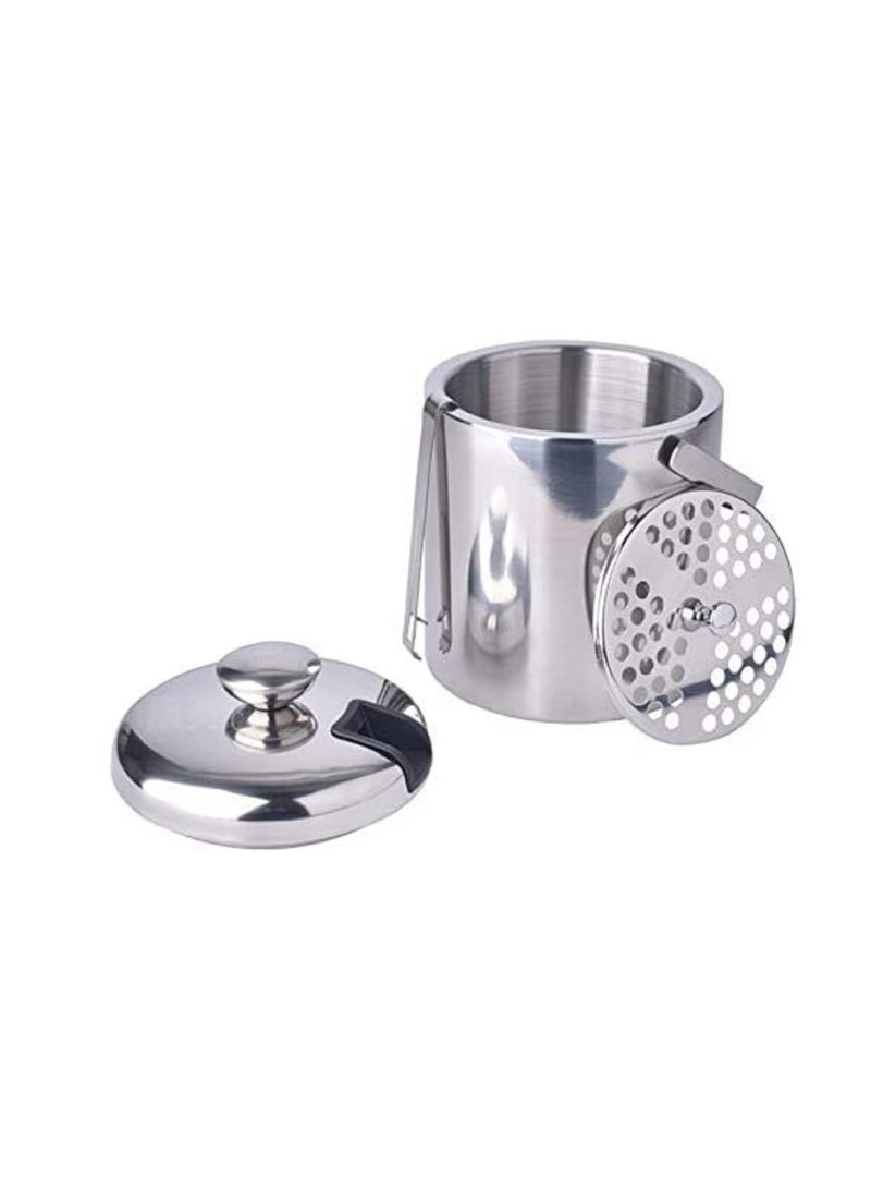 Stainless Steel Ice Bucket Double Walled Ice Cube Container with Tongs and Lid, Double Layer Insulated Champagne Bucket