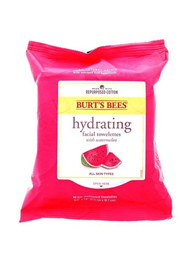 Burts Bees Hydrating Facial Cleanser Towelettes And Makeup Remover Wipes For All Skin Types With Watermelon Made With Repurposed Cotton 30 Count