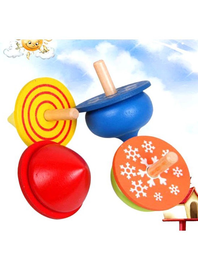 4-Piece Colorful Traditional Educational Wooden Gyro Spinning Top Toys