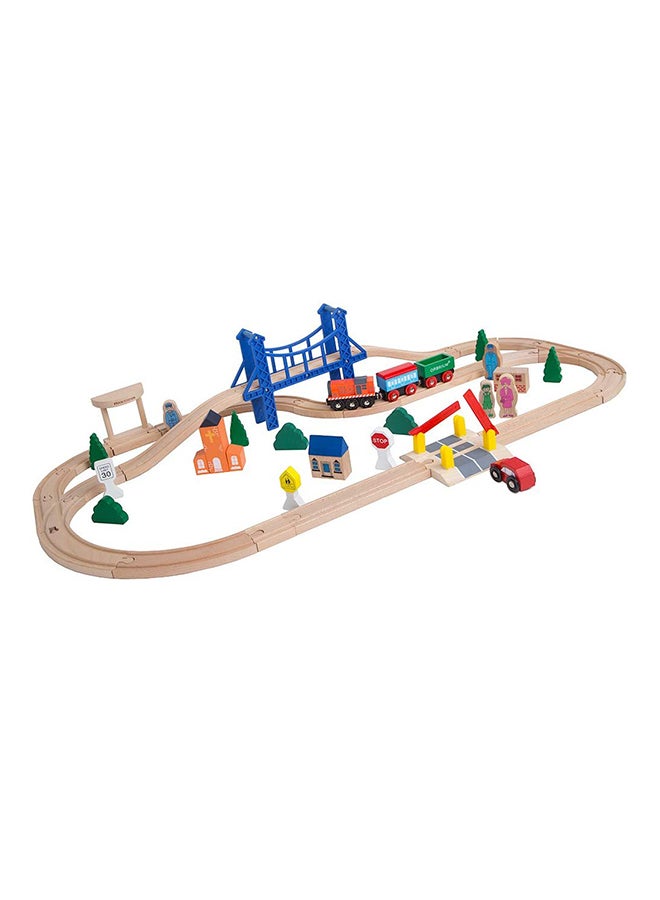 52-Piece Deluxe Wooden Train Set With 3 Destinations Fits 15 x 13 x 3inch
