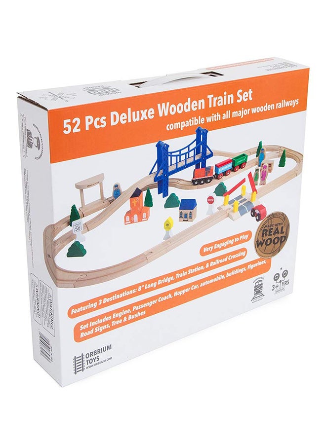 52-Piece Deluxe Wooden Train Set With 3 Destinations Fits 15 x 13 x 3inch