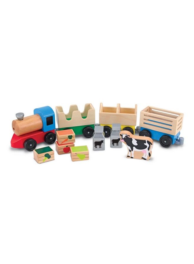 Wooden Farm Train Set Classic Wooden Toy (3 Linking Cars)