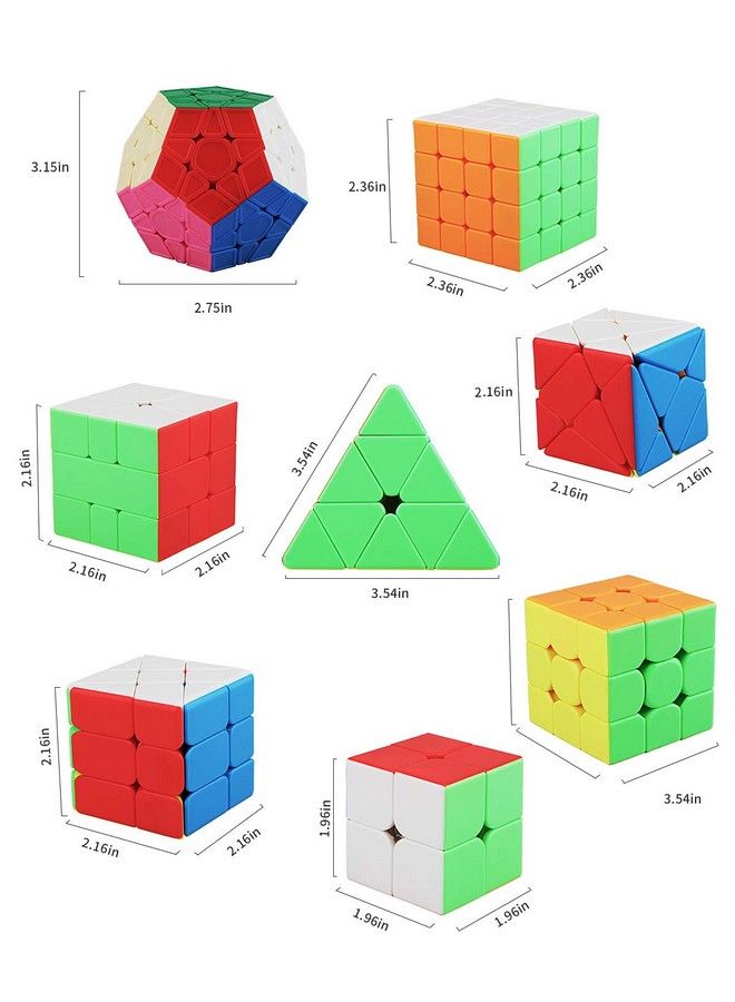 Speed Cube Set 8 Pack Magic Cube ; Includes Speed Cubes 3X3, 2X2 Speed Cube, 4X4 Speed Cube, Pyramid Cube, Megaminx Cube Puzzle Cube Bundle Collection Cube Toys Gift For Kids & Adults