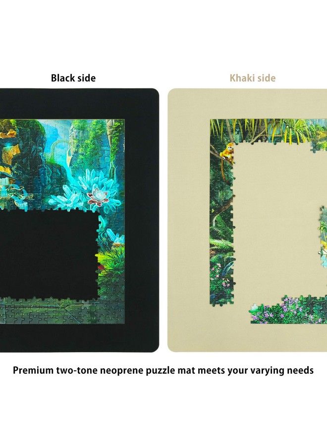 Double Sided Jigsaw Puzzle Mat 2Mm Thick Neoprene Puzzle Roll Mat Portable Puzzle Board Holder Saver With Storage Bag & Plastic Cylinder Up To 1500 Pieces Black & Khaki
