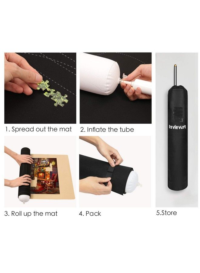 Jigsaw Puzzle Mat Roll Up Double Sided Neoprene Puzzle Roll Mat Portable Puzzle Board Keeper Saver With Auxiliary Line & Storage Bag For Up To 1500 Pieces Black & Khaki