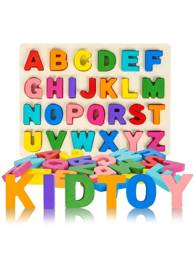 Alphabet Puzzle Wooden Puzzles For Toddlers 1 2 3 4 5 Year Old Abc Puzzle Shape Alphabet Learning Puzzles Toys With Puzzle Board & Letter Blocks Preschool Educational For Girls Boys